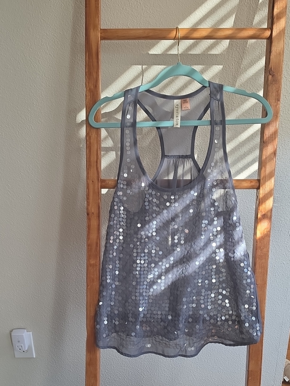 Eyeshadow Gray Sequin Mesh Racerback Chemise